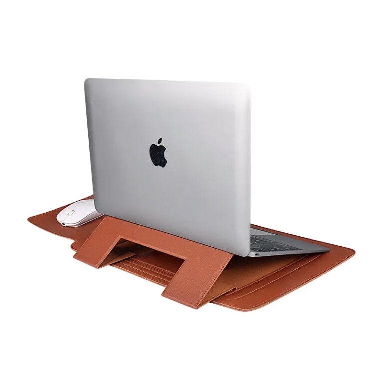 Husa universala pentru MacBook din piele, cu suport si zona mousepad, Maro