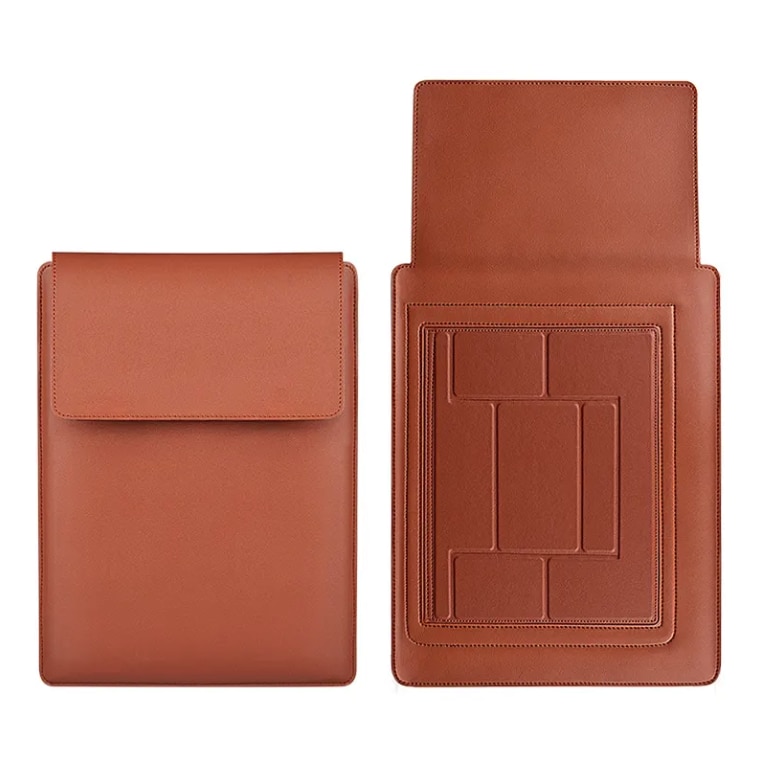 Husa universala pentru MacBook din piele, cu suport si zona mousepad, Maro