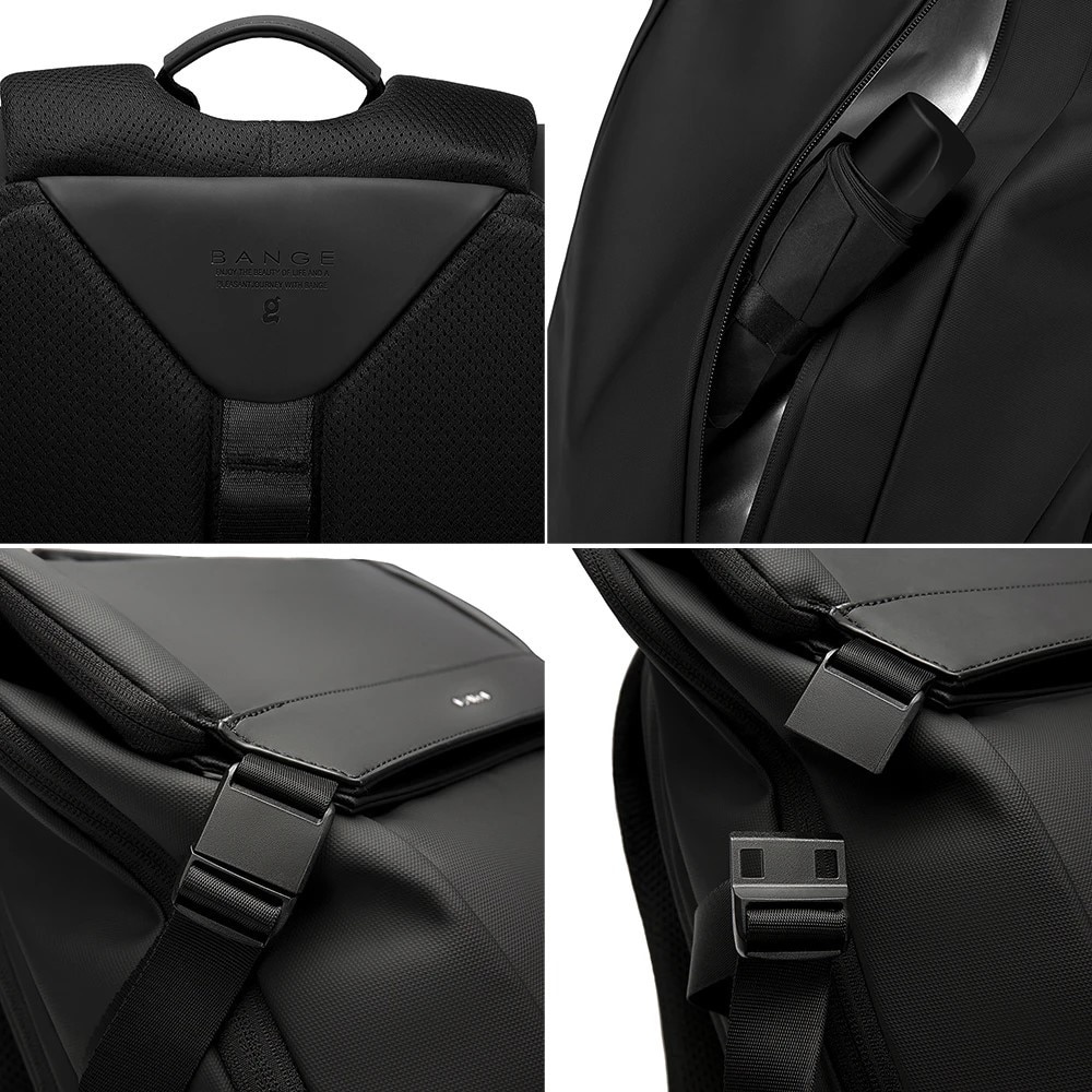 Rucsac laptop 15.6", smart casual, design pelerin unisex, impermeabil, BANGE, 44x30x17 cm, Negru