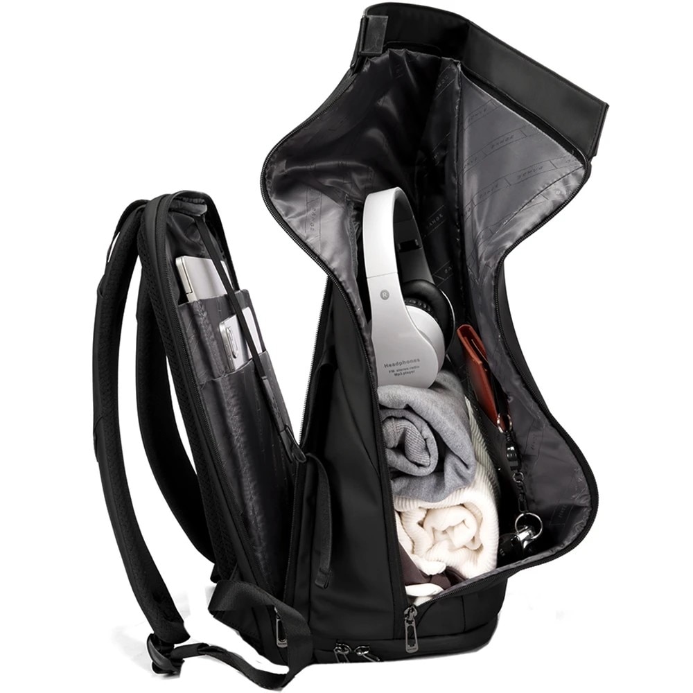 Rucsac laptop 15.6", smart casual, design pelerin unisex, impermeabil, BANGE, 44x30x17 cm, Negru