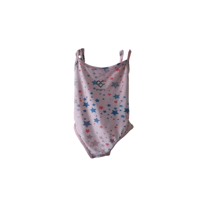 Costum baie fetite Offcorss, roz cu stelute, poliamida, 3-6 luni