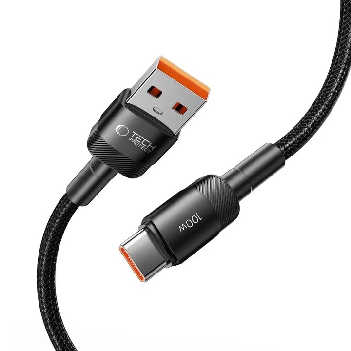 Cablu pentru incarcare si transfer de date TECH-PROTECT UltraBoost EVO, USB/USB Type-C, 100W, 5A, 1m, Negru