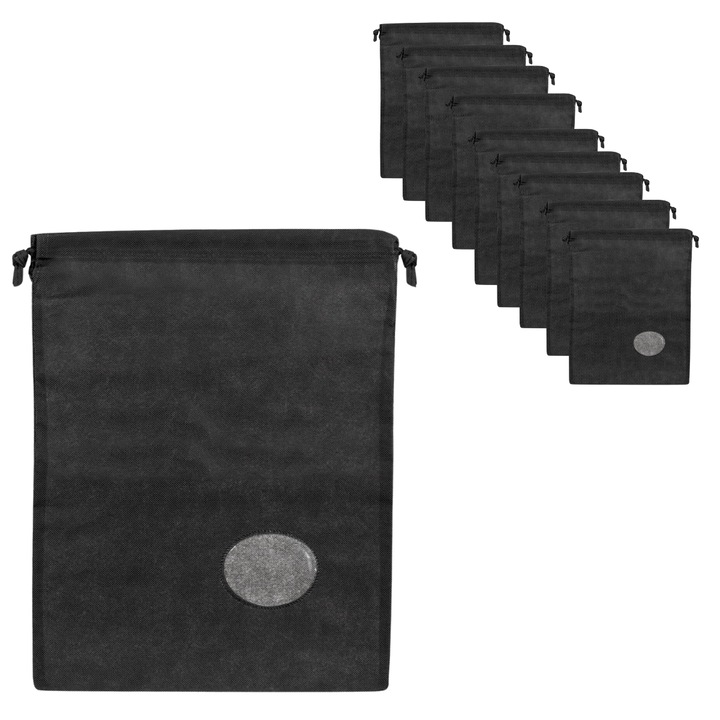 Set 10 saci pentru incaltaminte, depozitare si calatorii, rezistenta la praf, mucegaci, 42 x 32 cm, Negru