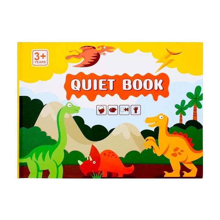 Oktatókönyv újrafelhasználható matricákkal, Csendes könyv, Dinoszauruszok