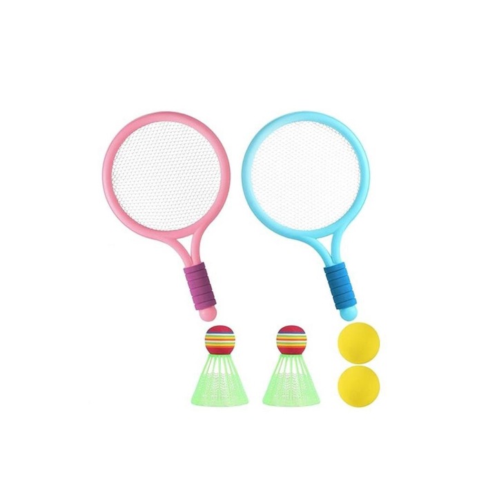 Set 2 palete, 2 fluturasi si 2 mingi pentru badminton/tenis, Multicolor, Amazon