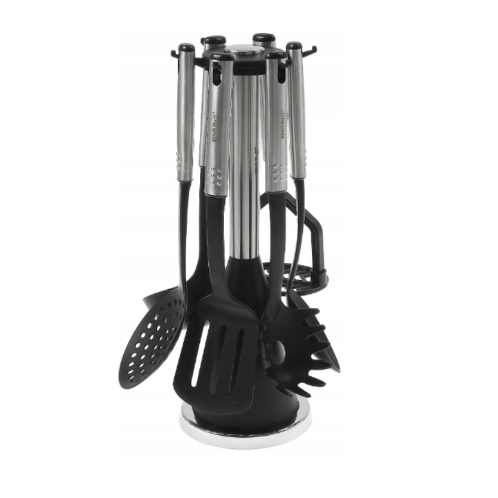 Set 6 ustensile de bucatarie, cu suport, inox-nailon, Kinghoff