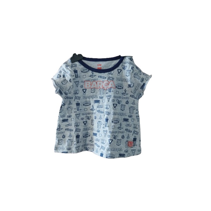 Barca gyerek póló, szürke focimintás, pamut, 100cm