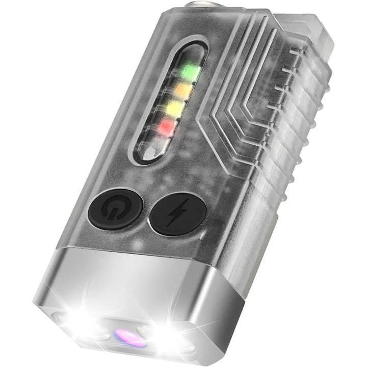 Мини LED джобно фенерче, 1000 LM, 12 светлинни режима, COB странична светлина, USB-C зареждане, UV светлина, авариен звуков сигнал 80 DB, с магнит, 1000mAh батерия, IPX4