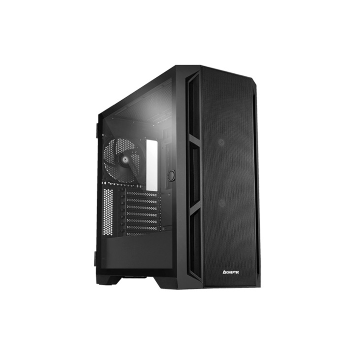 Chieftec "APEX" tok, Tower, ATX, tápegység nélkül, 3x ventilátor, USB 3.2 gen 2 Type-C x 2, USB 3.2 gen 1 x 2, USB 2.0 x 1, audio, mikrofon, PSU burkolat, 7 bővítőhely, ARGB világítás, fekete