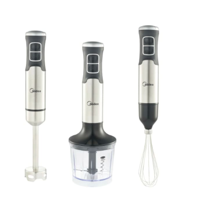 Mixer vertical MIDEA BH1001W, 1000W, functie turbo, cutite otel inoxidabil Argintiu