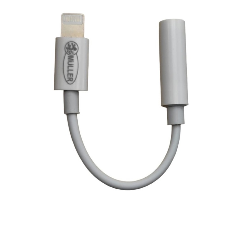 MULLER® аудио адаптер с конектор, съвместим с Apple Lightning Jack 3,5 мм, бял