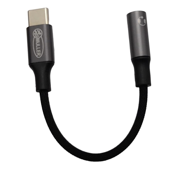 Muller USB Type-C - Jack 3,5 mm-es adapterkábel, alumíniumötvözetből, univerzális kompatibilitás