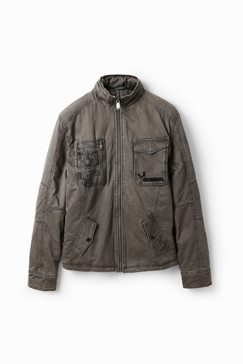 Geaca Desigual Chuck din bumbac cu vatelina si 4 buzunare, Gri