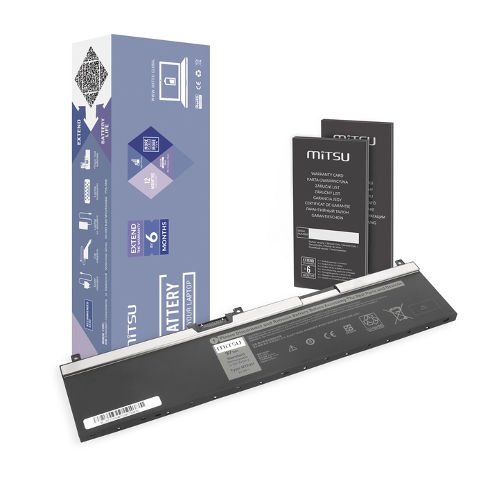 Laptop akkumulátor, Mitsu, 8500 mAh, 11,4 V, kompatibilitás: Dell Precision 7530, 7540, 7730