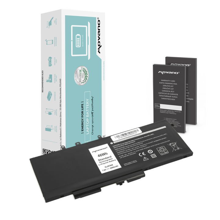 Baterie laptop Movano, 6000 mAh, 7.6V, set cu manual si card de garantie, compatibila cu Dell Latitude 5490, 5590