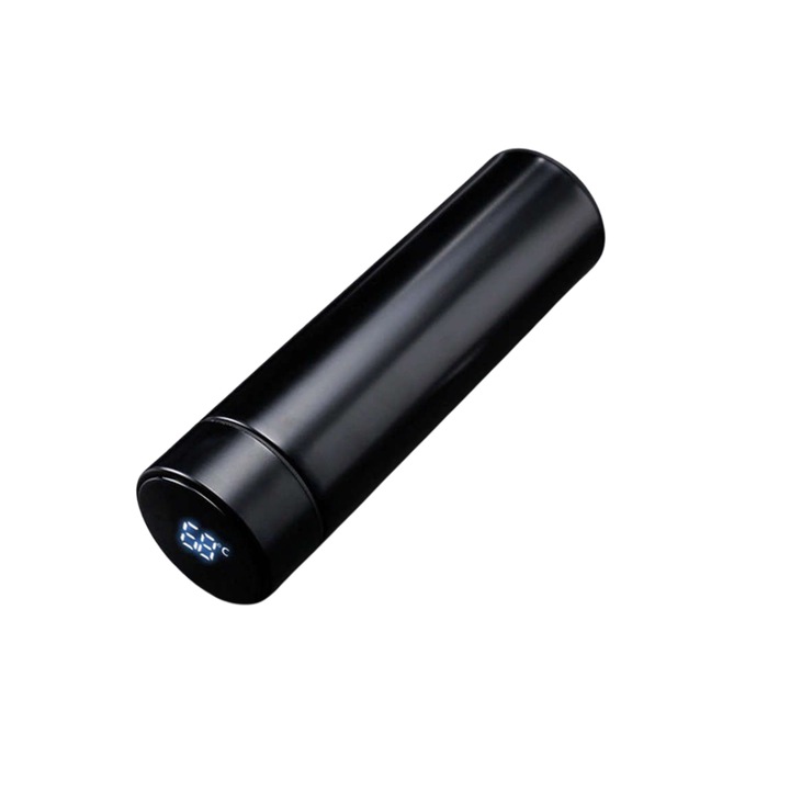 Termos cu afisaj LED tactil, izolatie dubla, negru, 22.5x6.5cm, 500ml