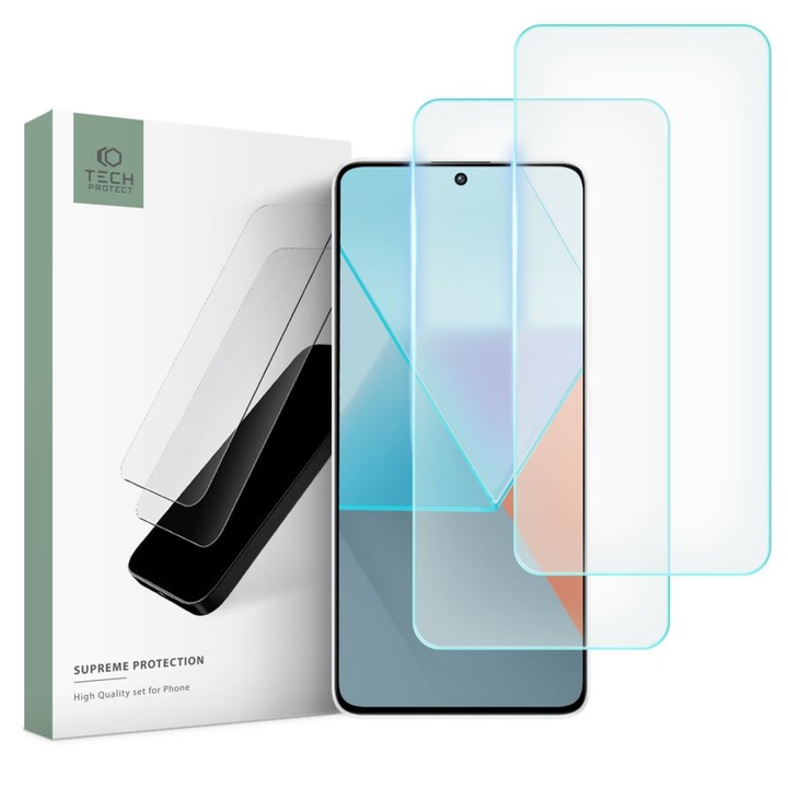 Set 2 x Folie protectie telefon, TechProtect, Sticla securizata, Pentru Xiaomi Redmi Note 13/13 Pro/4G/5G, Transparent