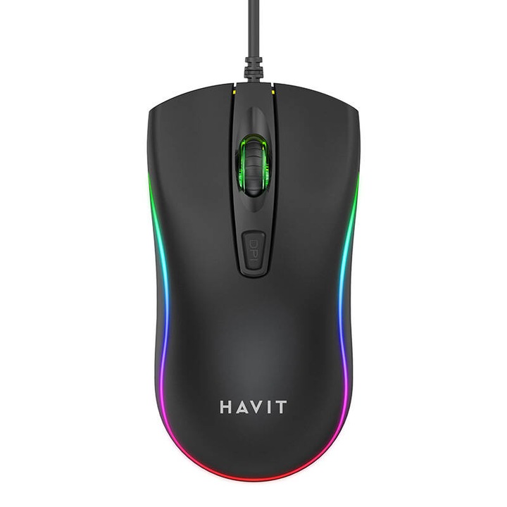 Mouse cu fir, Havit, USB, Negru