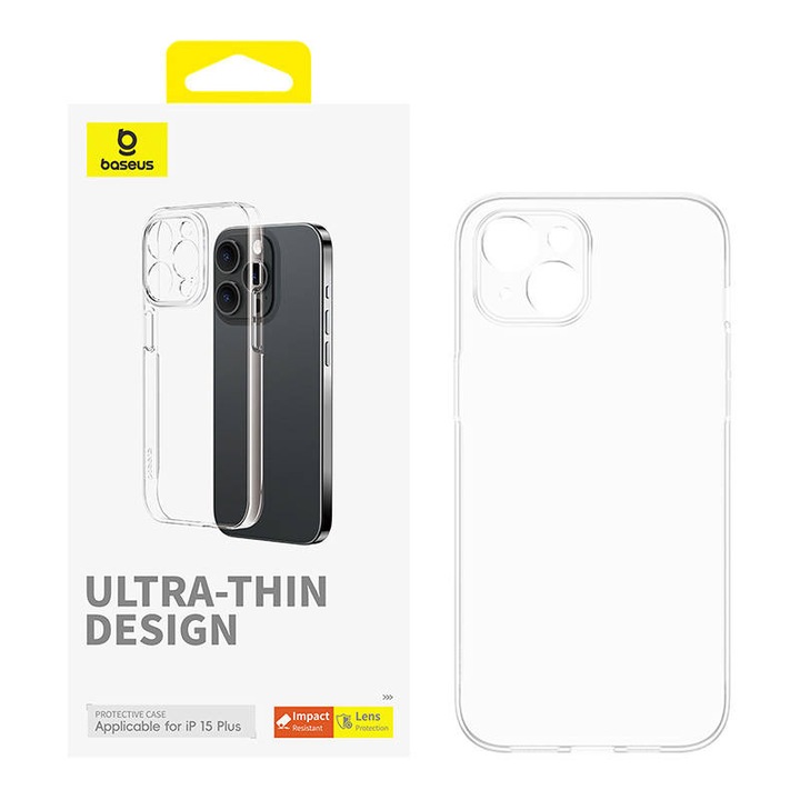 Husa telefon, Baseus, Policarbonat, Pentru iPhone 15 Plus, Transparent