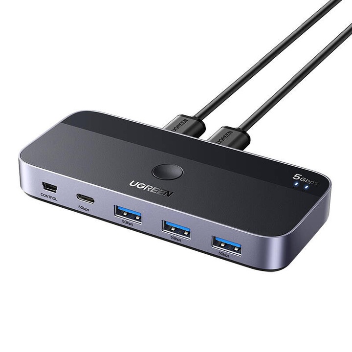 USB 3.0 hub, UGREEN, USB-A/USB-C/MiniUSB, 5Gbps, 2A, 12,3x5,33x1,78 mm, fekete