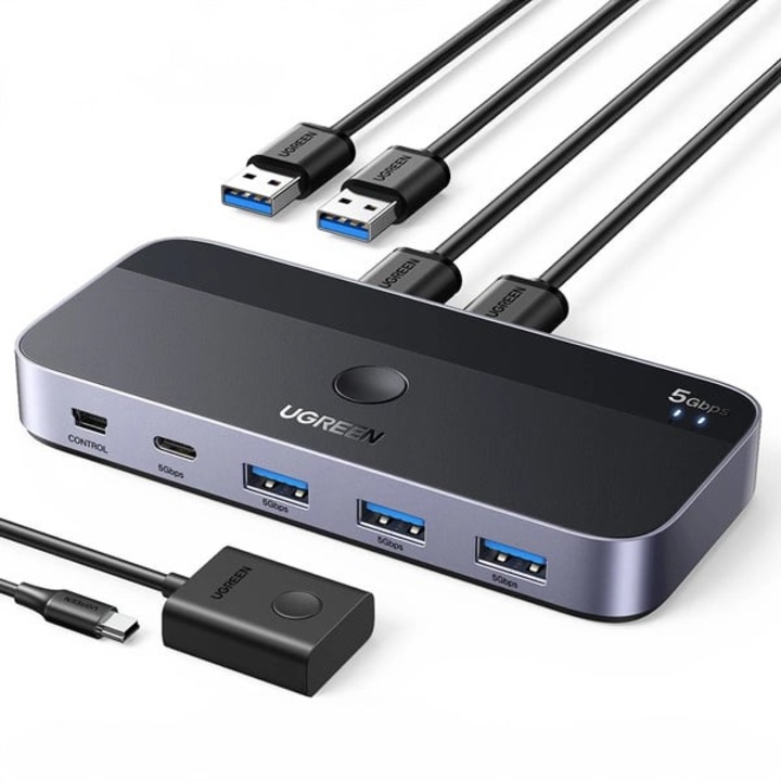 Ugreen CM662 USB 3.0 превключвател 2-в-4 + 2x USB-A към черен кабел