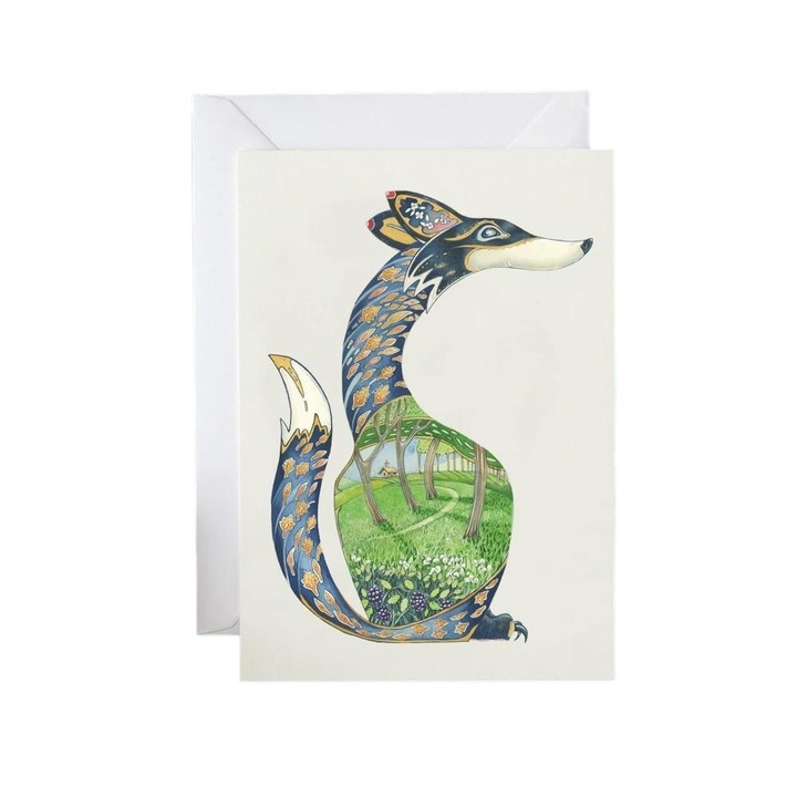 Felicitare cu plic, Hartie, Desen cu lup, Multicolor