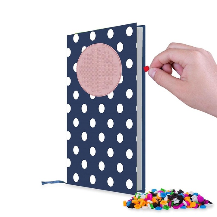 Caiet A5 PIXIE CREW, 80 pagini, ciemnoniebiesc cu kropki, panel rozowy