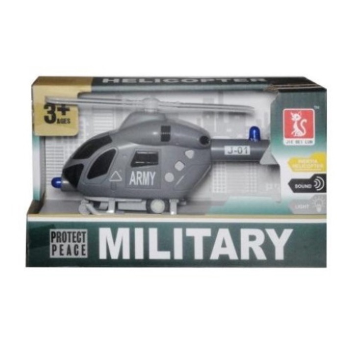 Elicopter militar de jucarie, Plastic, Sunet/Lumini, 3 ani+, Gri