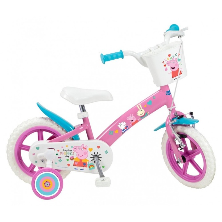 Велосипед Peppa Pig с помощни колела, Toimsa, Пластмаса/Стомана, Многоцветен