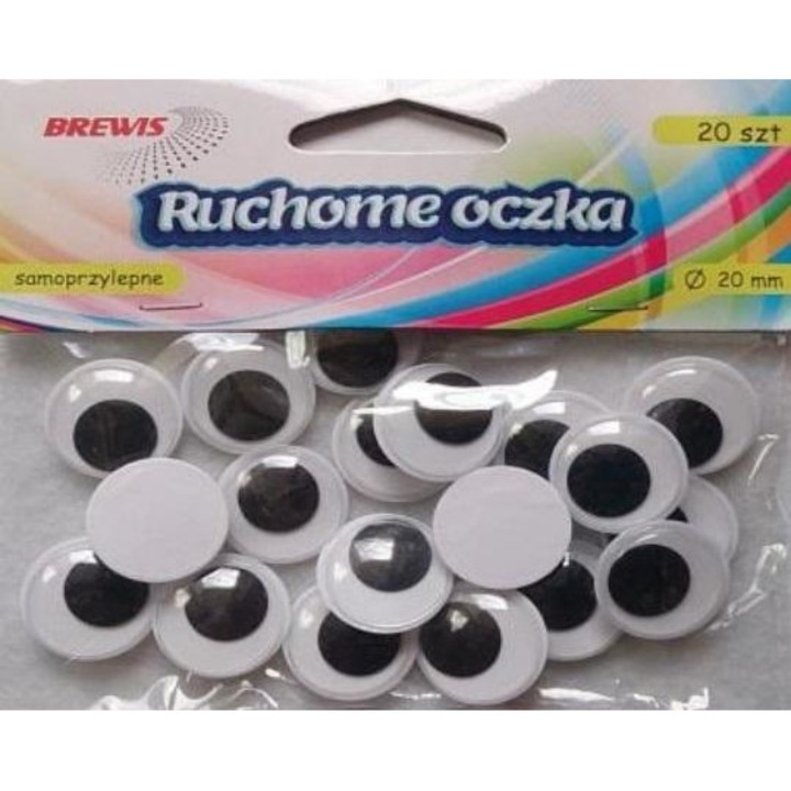 Set 20 ochi pentru artizanat, Brewis, 20mm, Alb/Negru