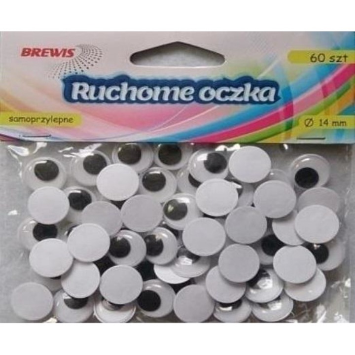 Set 60 ochi pentru artizanat, Brewis, 14mm, Alb/Negru