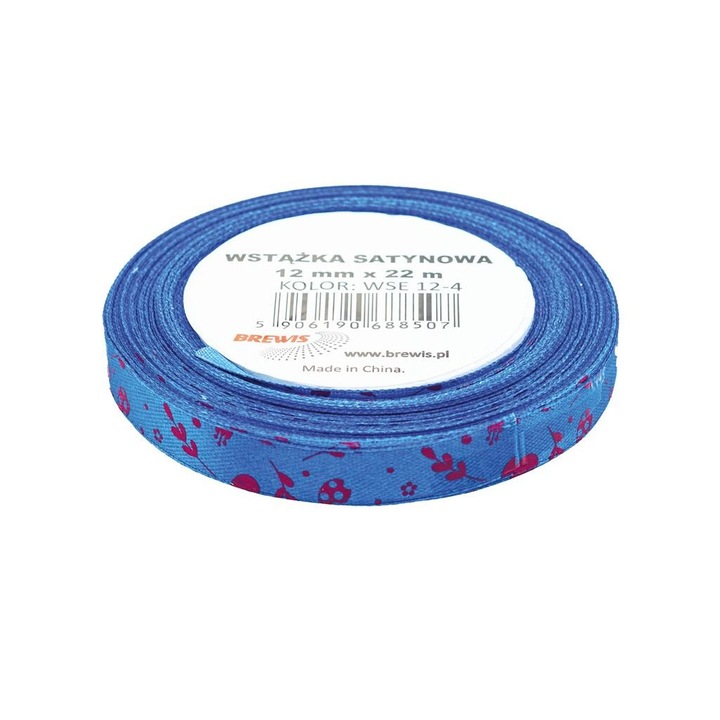 Panglica cu model de Paste, Brewis, Satin, 12mm x 22m, Albastru/Rosu