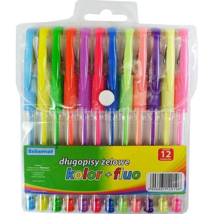 12 db-os zselés toll készlet gyerekeknek, Fluoreszkáló, Többszínű