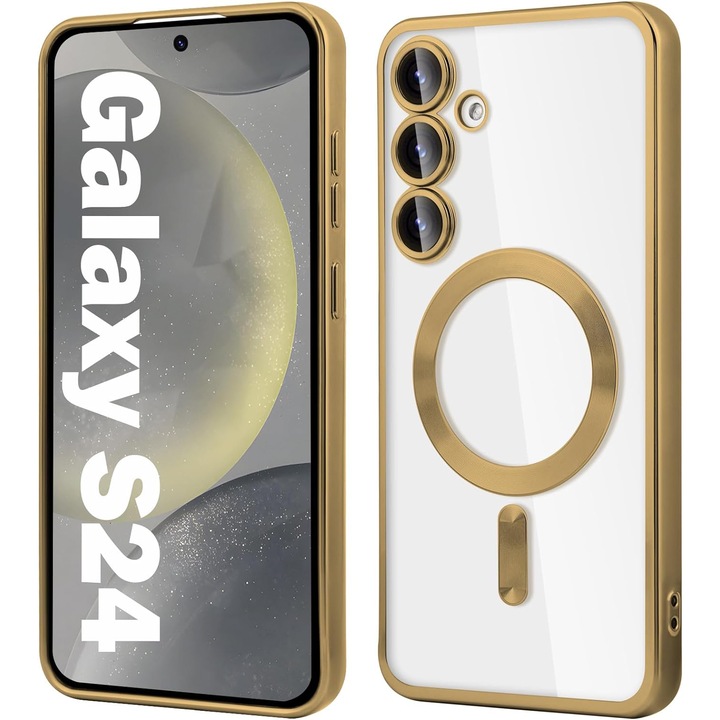 DD Daden Magsafe Luxury telefontok, Samsung S24 Plus, kompatibilis a kameravédelemmel, Ultra Protection, Átlátszó arany szegéllyel