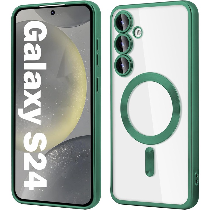 Samsung S24 Daden® Magsafe Luxury burkolat kompatibilis kameravédelemmel, Ultra Protection, átlátszó zöld szélekkel