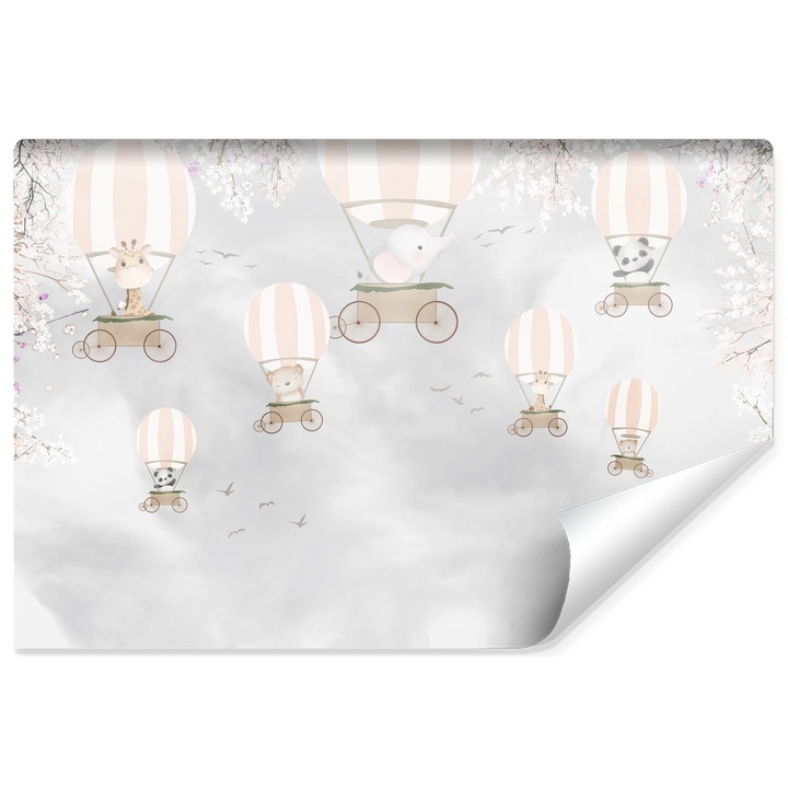 Fototapet Muralo Animale dragute care zboara in baloane 90 cm x 60 cm decor pentru o camera pentru copii