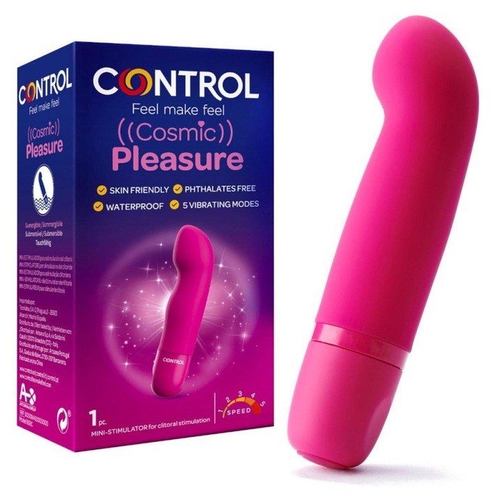 Вибратор Cosmic Pleasure Control G-spot, 5 режима на вибрация, медицински силикон, Розов, 11.7x2.5 см, С батерия
