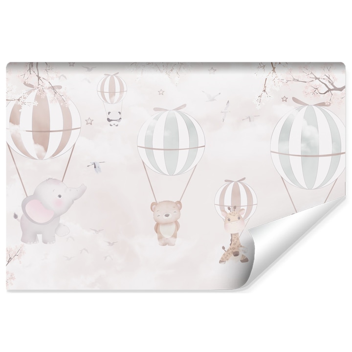 Fototapet Muralo animale zburatoare dragute, fundal roz delicat 400 cm x 280 cm decor camera copiilor