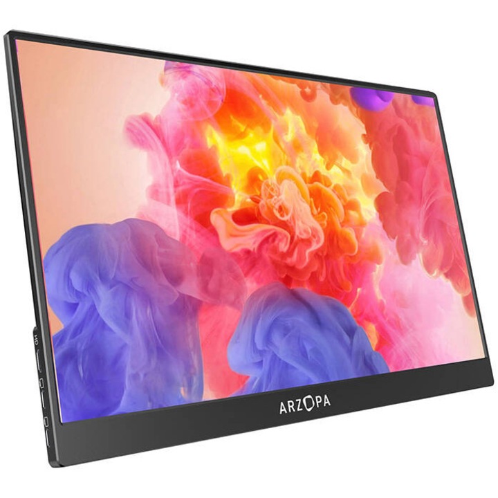 Monitor portabil LED IPS Arzopa A1M 17.3", Full HD (1920x1080), 60Hz, Mini HDMI, USB-C, Boxe 1W x2, compatibil console, negru