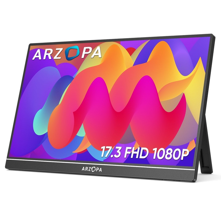 Arzopa A1 M hordozható monitor, 17.3", FullHD, Hangszóró, Mini HDMI, USB Type-C