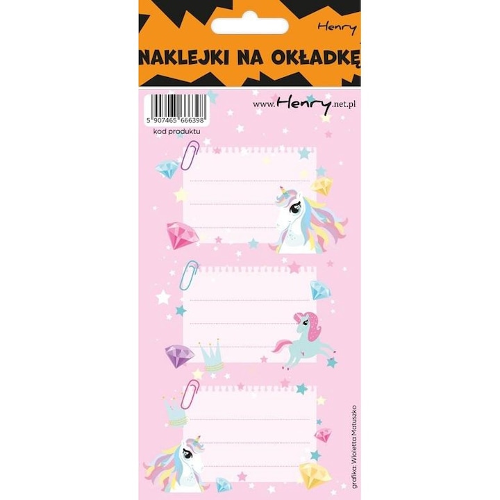 12 db-os jegyzetfüzet-címke készlet, Henry, Unicorn Pattern, Multicolor