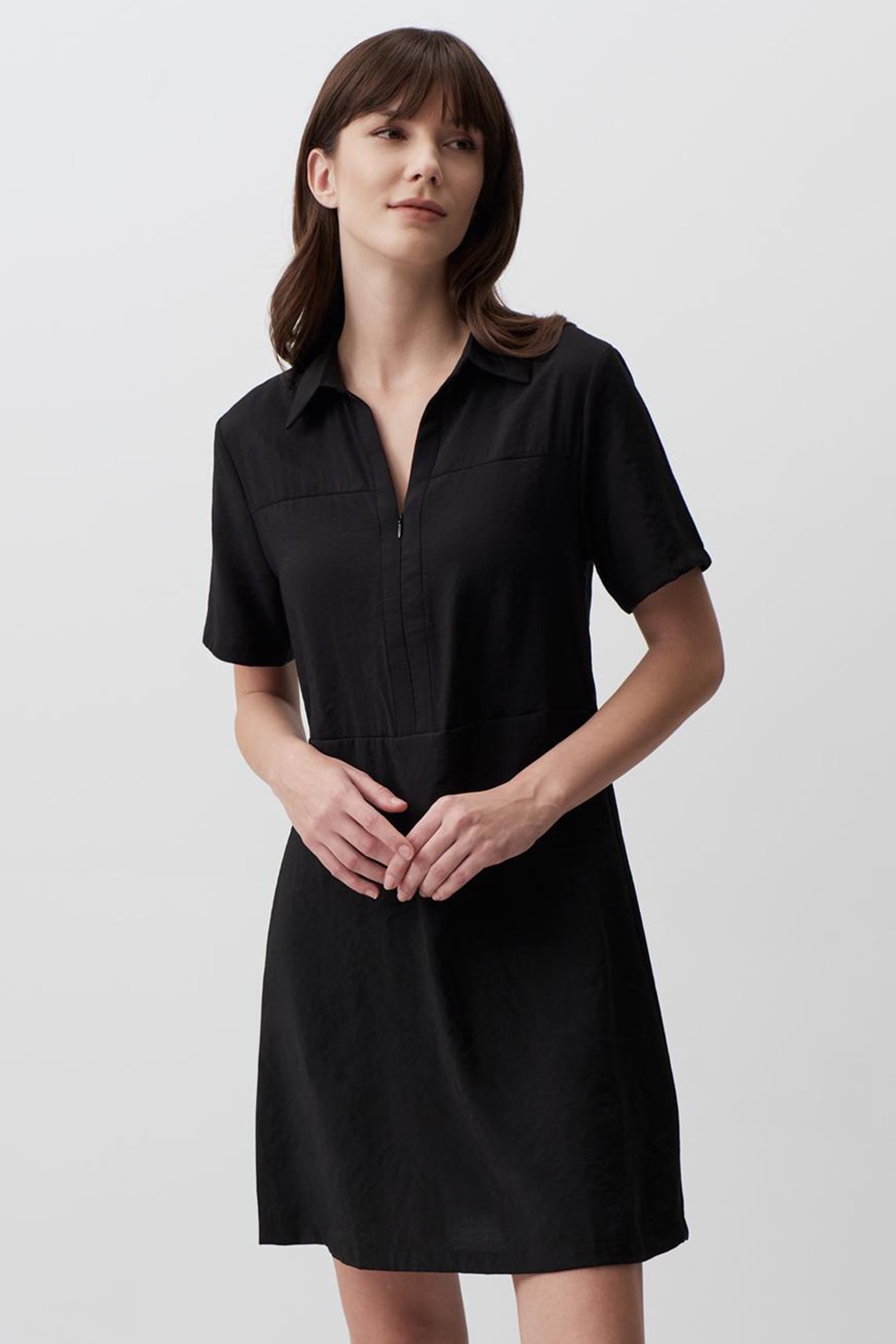 JIMMY KEY, Rochie-camasa din amestec de modal, Negru, S