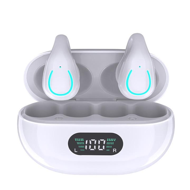 Casti Wireless, Afisaj digital, Microfon, Universal, Bluetooth 5.3, Alb