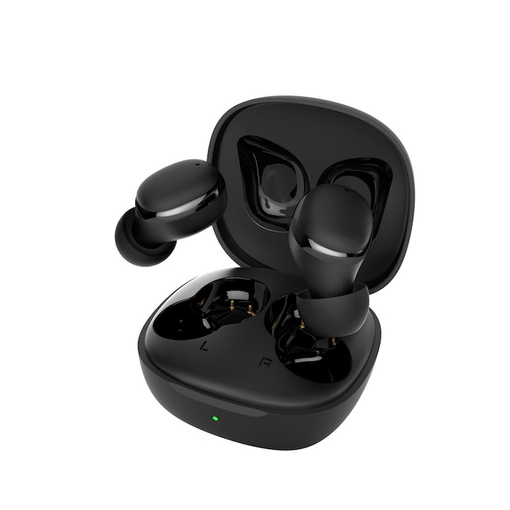 Casti Wireless, Carcasa de incarcare cu afisaj digital, Microfon, Universal, Bluetooth 5.3, Negru