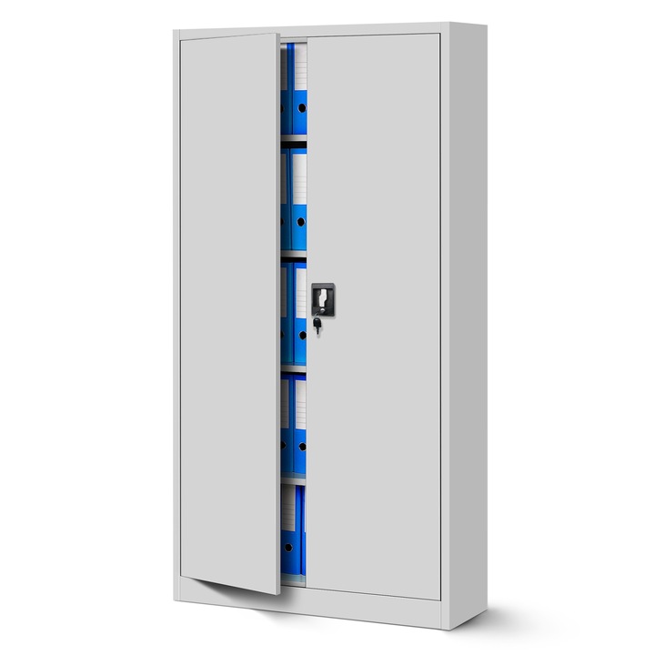 Dulap birou metalic pentru documente, Jan Nowak, Metal, 185 x 90 x 45 cm, Alb