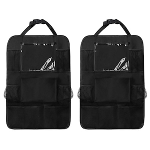 Set 2 organizatoare de scaune auto, Compatibil cu Orice Masina, Suport de Tableta si Sticle Inclus, Polyester 600D rezistent la apa, 61x40.5cm, Negru