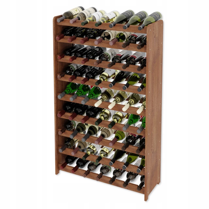 Borosüveg tartó, Bortartó, Lenmar, 63 palack, 9 szint, fenyőfa, Barna 118 x 72 x 26,5 cm, Vintage design, 13 kg