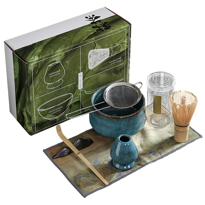 WALALLA, Сервиз за чай Matcha, Неръждаема стомана/Бамбук/Керамика, 7 части, Многоцветен
