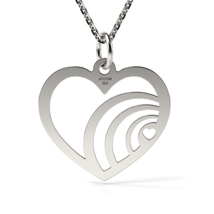 Colier din aur alb model Inima curcubeu