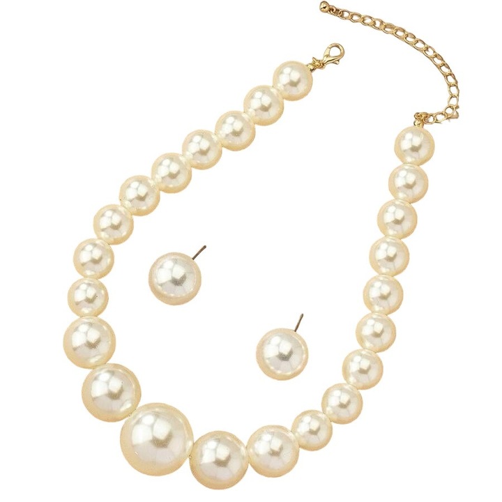 Set colier si cercei, auriu, cu perle, Nichole C8